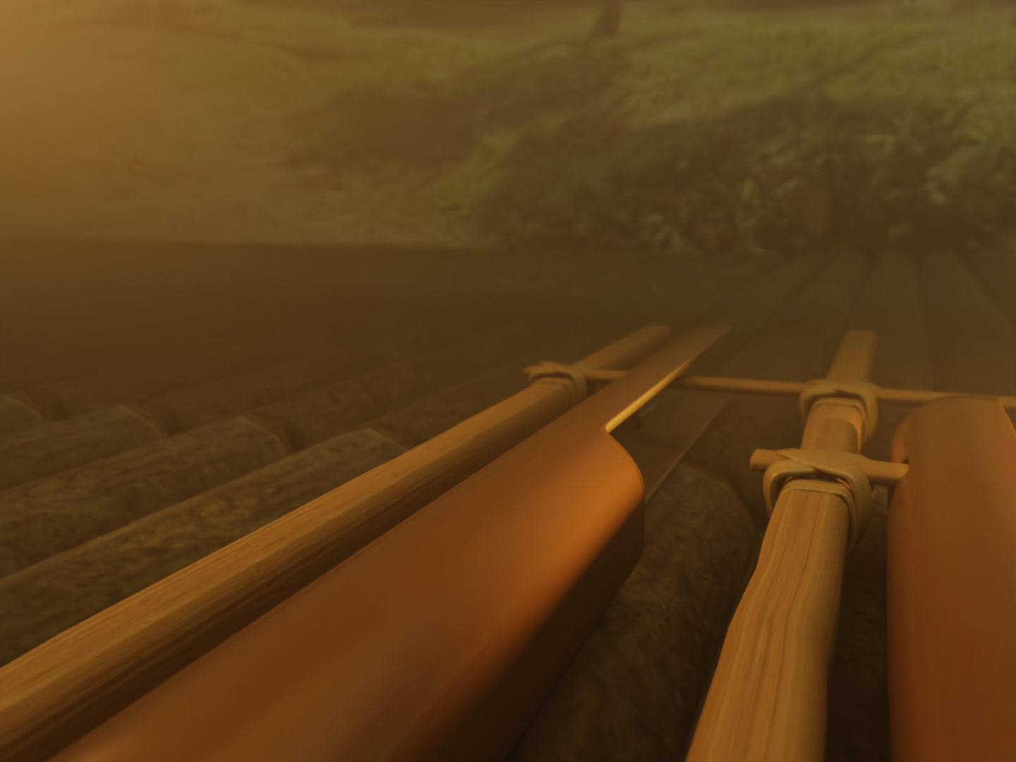 Bamboo angklung tubes close-up in warm light